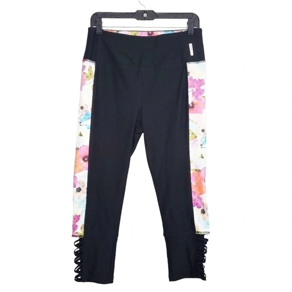 RBX Active Floral Lattice Hem Crop Capri Yoga Workout Gym Leggings Womens Size L